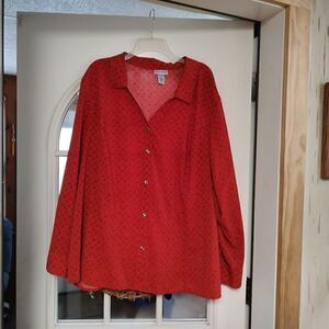 Catherines Dark Orange Designed Button Down Shirt Size Women's 3X
